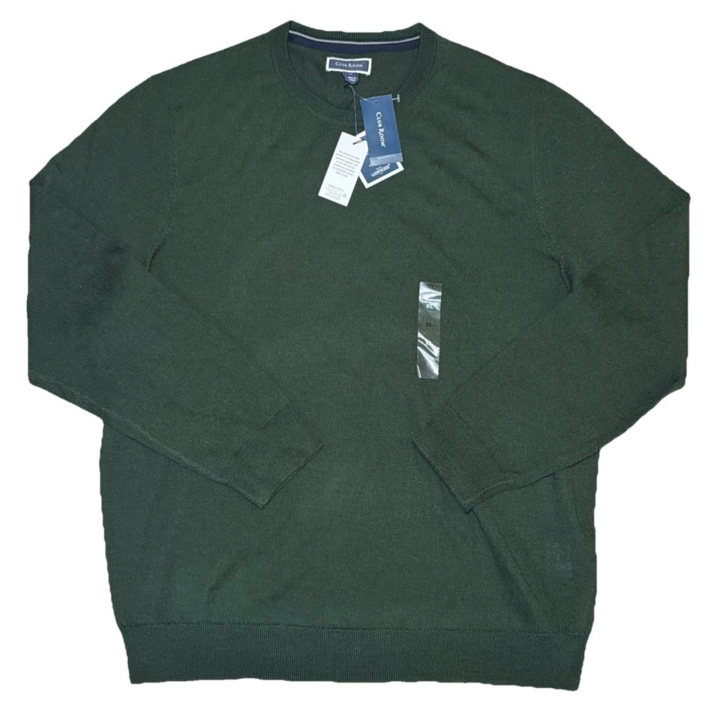 Club‎ Room Men's Merino Wool Blend Crew Neck Sweater Ivy League Green Size XL